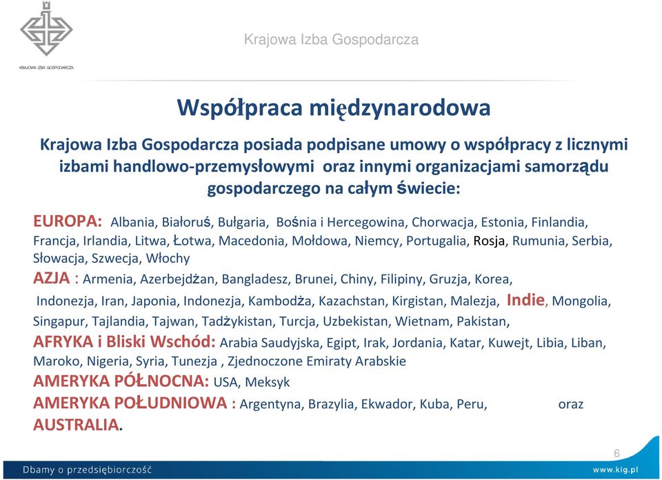 Szwecja, Włochy AZJA : Armenia, AzerbejdŜan, Bangladesz, Brunei, Chiny, Filipiny, Gruzja, Korea, Indonezja, Iran, Japonia, Indonezja, KambodŜa, Kazachstan, Kirgistan, Malezja, Indie,Mongolia,