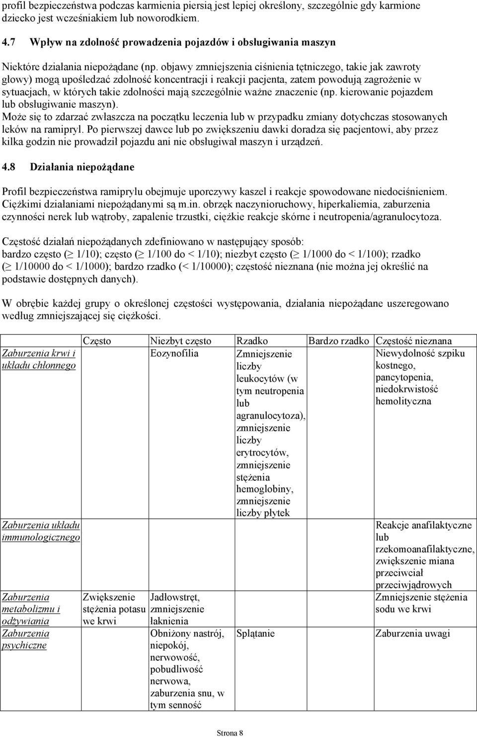 objawy zmniejszenia ciśnienia tętniczego, takie jak zawroty głowy) mogą upośledzać zdolność koncentracji i reakcji pacjenta, zatem powodują zagrożenie w sytuacjach, w których takie zdolności mają