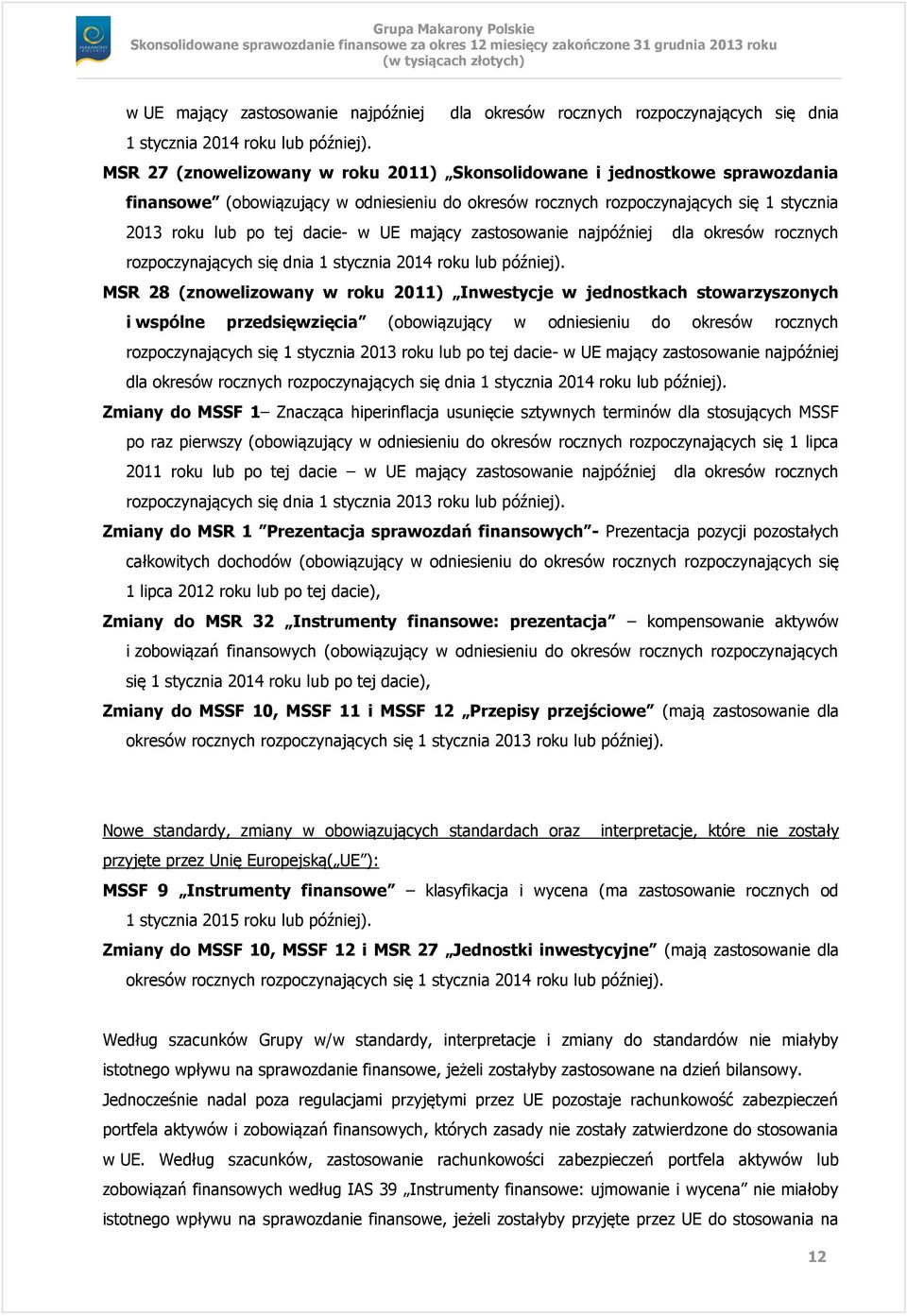 28 (znowelizowany w roku 2011) Inwestycje w jednostkach stowarzyszonych i wspólne przedsięwzięcia (obowiązujący w odniesieniu do okresów rocznych rozpoczynających się 1 stycznia 2013 roku lub po tej