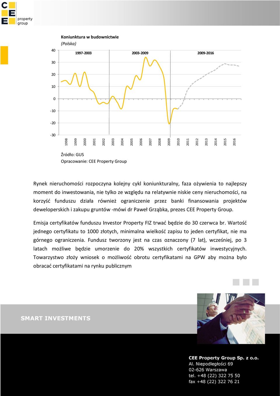 nieruchomości, na korzyść funduszu działa również ograniczenie przez banki finansowania projektów deweloperskich i zakupu gruntów -mówi dr Paweł Grząbka, prezes CEE Property Group.