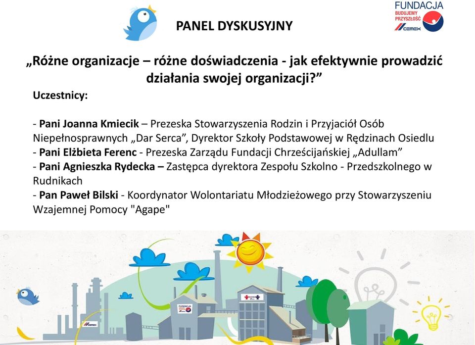 Osiedlu - Pani Elżbieta Ferenc - Prezeska Zarządu Fundacji Chrześcijaoskiej Adullam - Pani Agnieszka Rydecka Zastępca dyrektora Zespołu Szkolno -