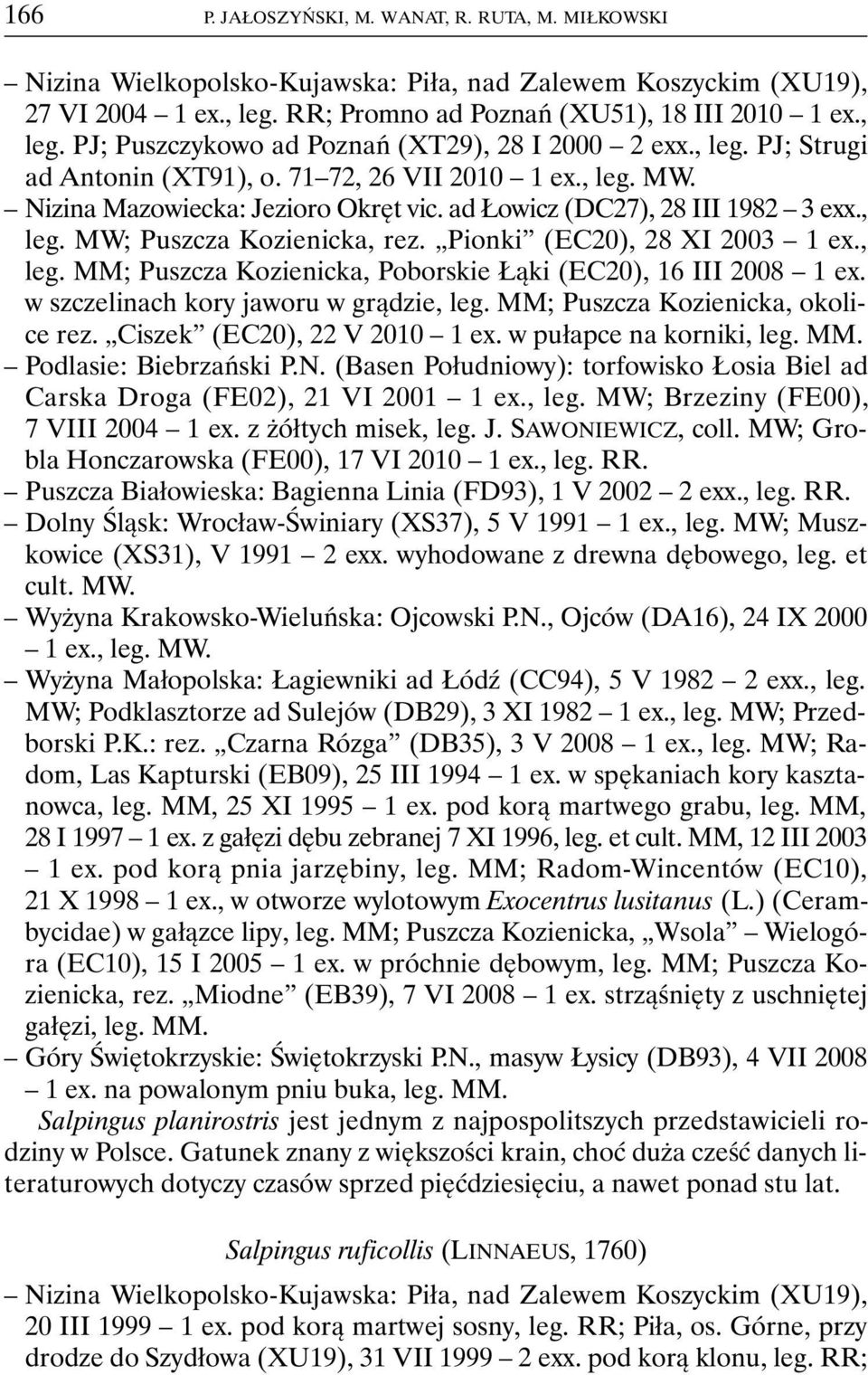 Pionki (EC20), 28 XI 2003 1 ex., leg. MM; Puszcza Kozienicka, Poborskie Łąki (EC20), 16 III 2008 1 ex. w szczelinach kory jaworu w grądzie, leg. MM; Puszcza Kozienicka, okolice rez.