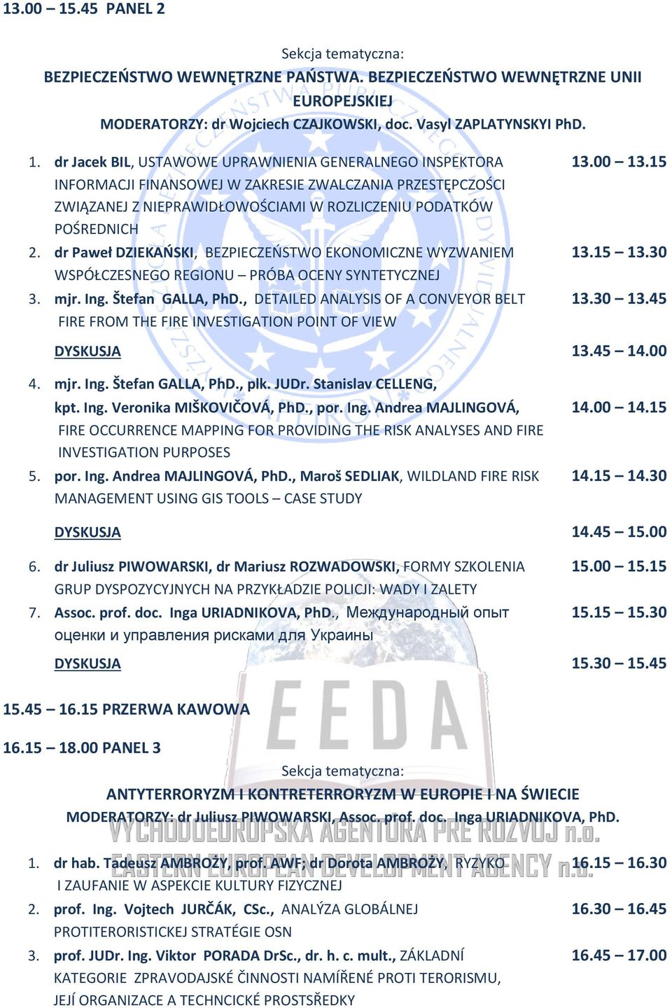 15 13.30 WSPÓŁCZESNEGO REGIONU PRÓBA OCENY SYNTETYCZNEJ 3. mjr. Ing. Štefan GALLA, PhD., DETAILED ANALYSIS OF A CONVEYOR BELT 13.30 13.45 FIRE FROM THE FIRE INVESTIGATION POINT OF VIEW DYSKUSJA 13.