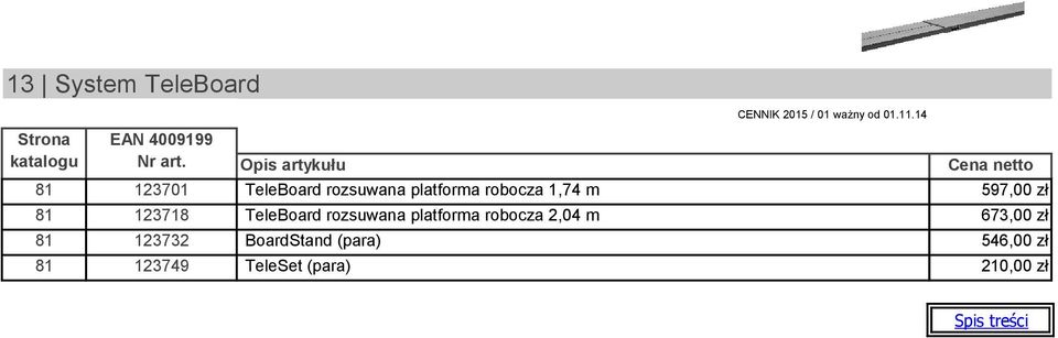 14 Cena netto 81 123701 TeleBoard rozsuwana platforma robocza 1,74 m 597,00 zł 81