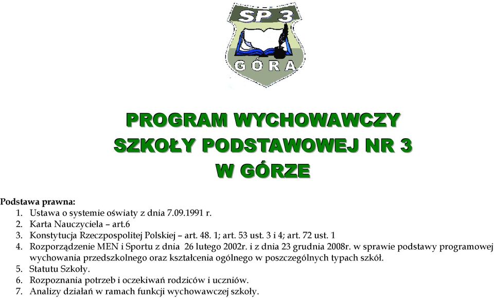 Podstawa Prawna: 1. Ustawa O Systemie Oświaty Z Dnia R. 2. Karta ...