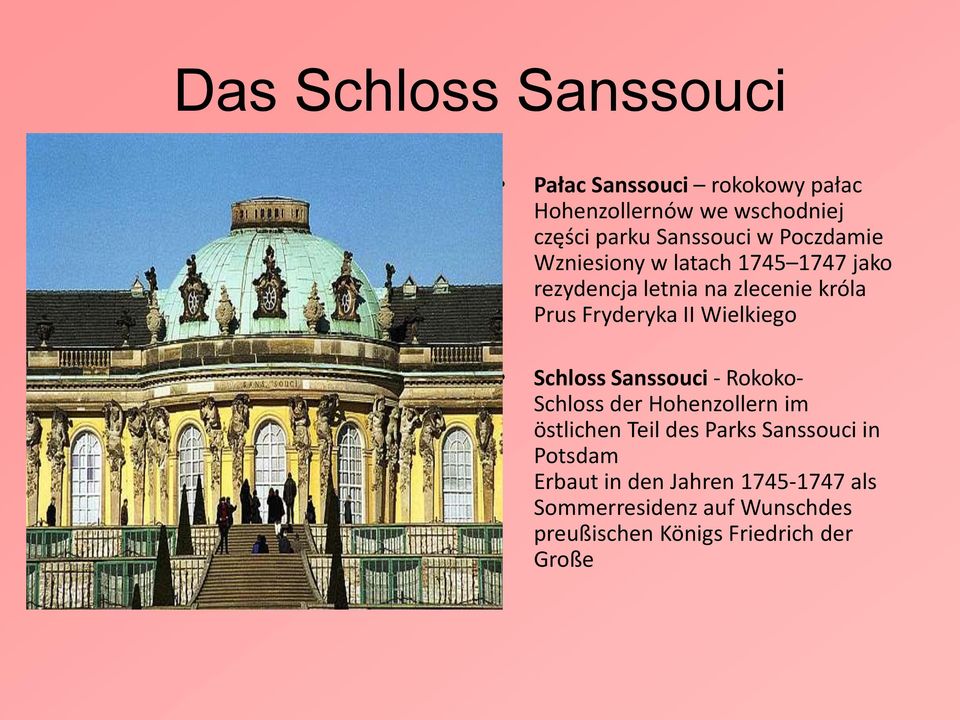 Wielkiego Schloss Sanssouci - Rokoko- Schloss der Hohenzollern im östlichen Teil des Parks Sanssouci in