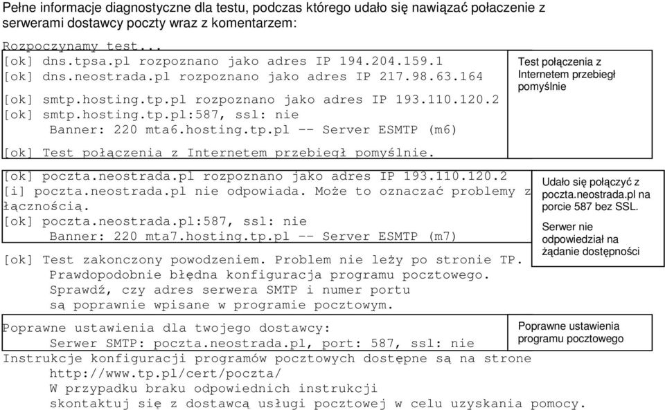 hosting.tp.pl -- Server ESMTP (m6) [ok] Test połączenia z Internetem przebiegł pomyślnie. [ok] poczta.neostrada.pl rozpoznano jako adres IP 193.110.120.2 [i] poczta.neostrada.pl nie odpowiada.