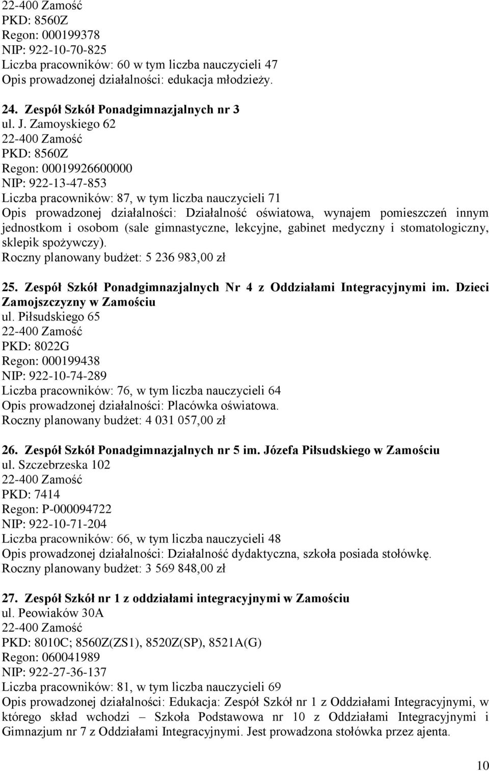 i osobom (sale gimnastyczne, lekcyjne, gabinet medyczny i stomatologiczny, sklepik spożywczy). Roczny planowany budżet: 5 236 983,00 zł 25.