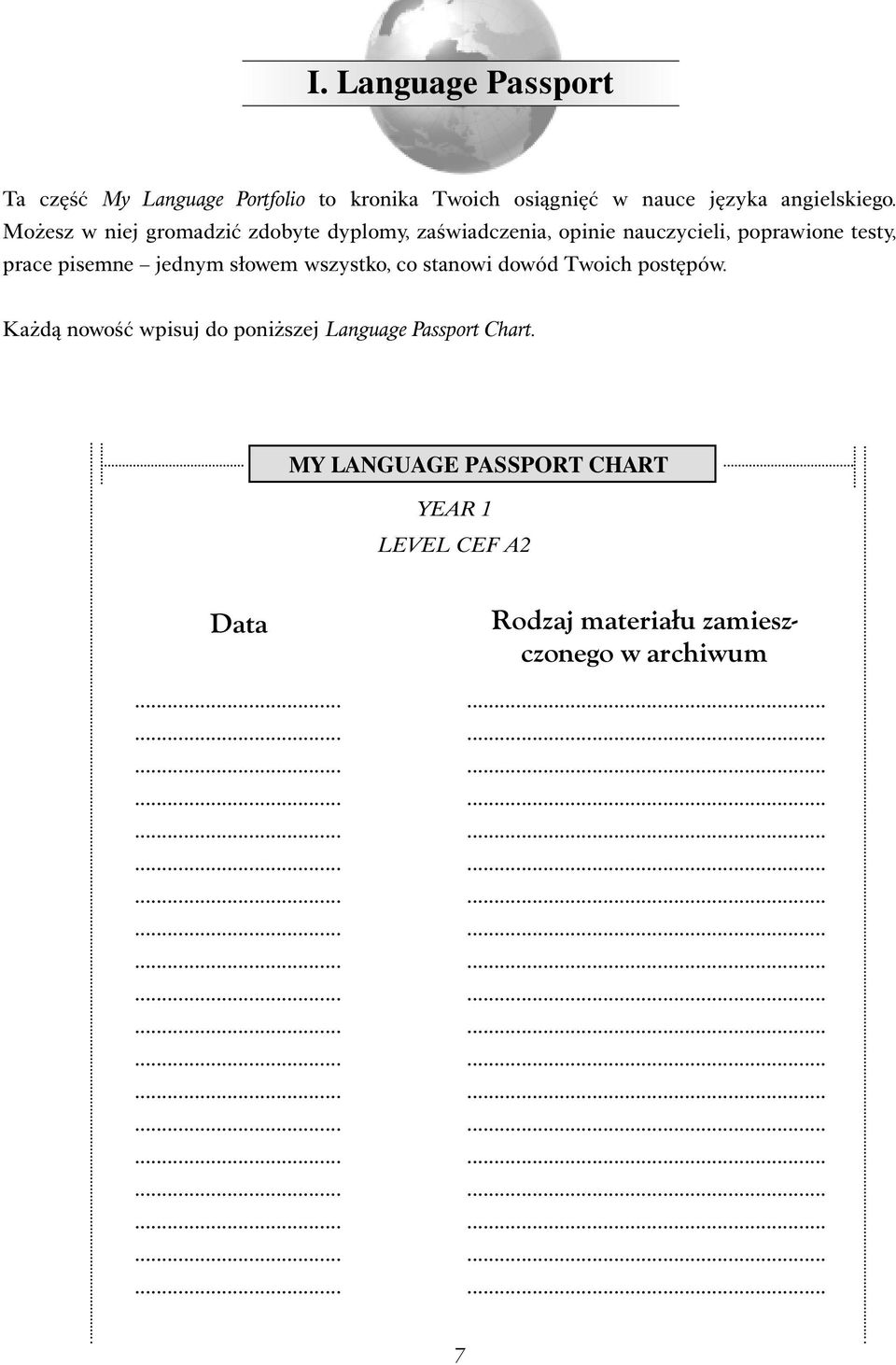 stanowi dowód Twoich postępów. Każdą nowość wpisuj do poniższej Language Passport Chart.