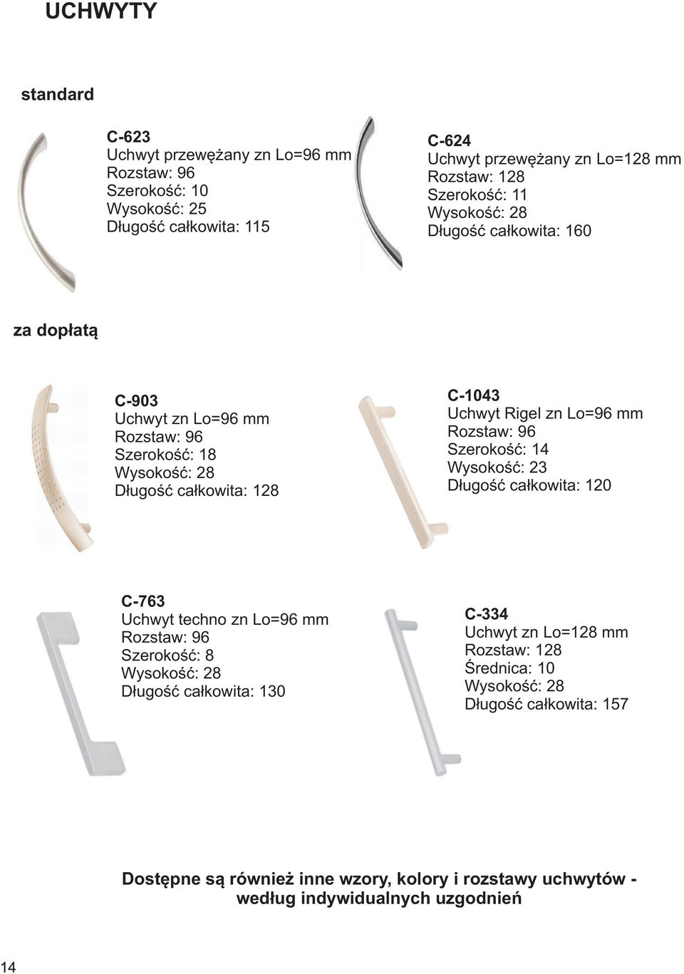 zn Lo=96 mm Rozstaw: 96 Szerokoœæ: 14 Wysokoœæ: 23 D³ugoœæ ca³kowita: 120 C-763 Uchwyt techno zn Lo=96 mm Rozstaw: 96 Szerokoœæ: 8 Wysokoœæ: 28 D³ugoœæ ca³kowita: 130