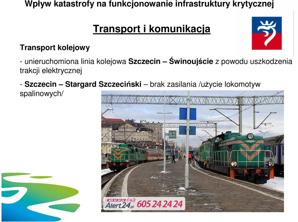 kolejowa Szczecin Świnoujście z powodu uszkodzenia trakcji