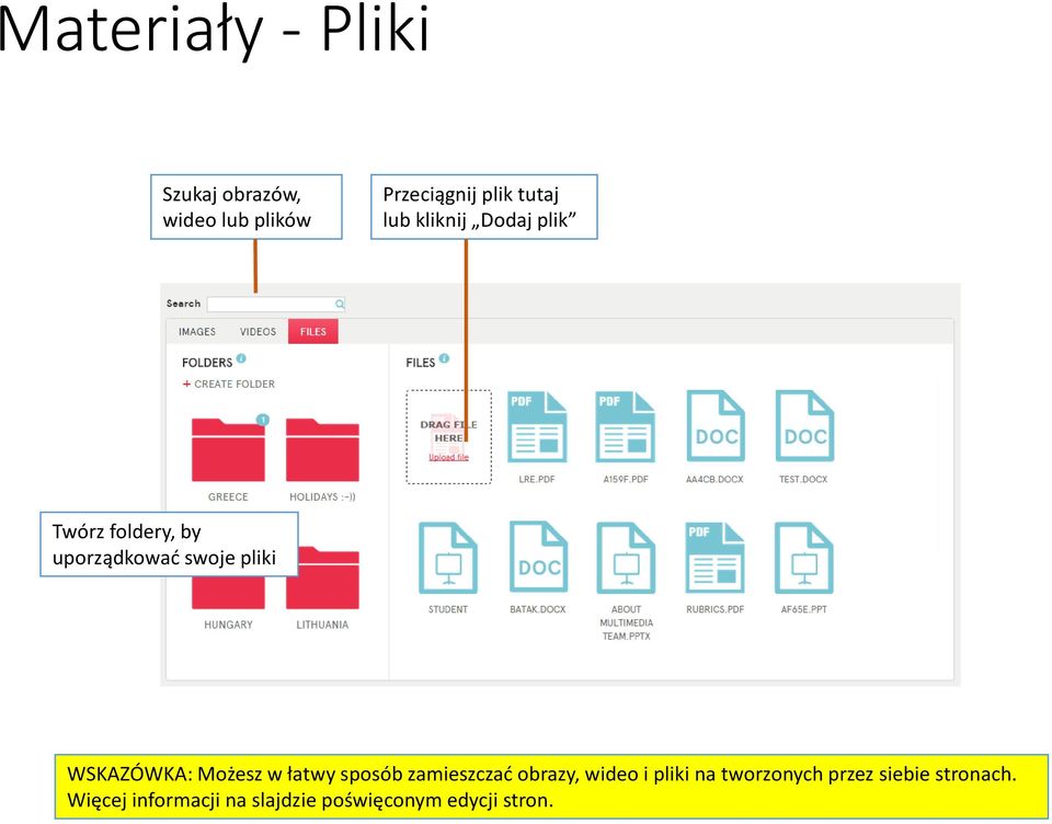 WSKAZÓWKA: Możesz w łatwy sposób zamieszczać obrazy, wideo i pliki na