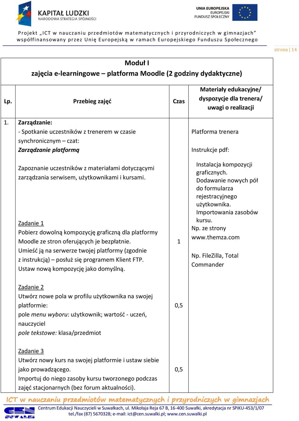 uczestników z materiałami dotyczącymi zarządzania serwisem, użytkownikami i kursami. Zadanie Pobierz dowolną kompozycję graficzną dla platformy Moodle ze stron oferujących je bezpłatnie.