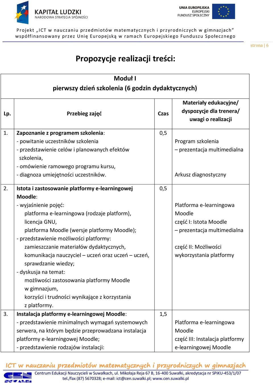 Istota i zastosowanie platformy e-learningowej Moodle: - wyjaśnienie pojęd: platforma e-learningowa (rodzaje platform), licencja GNU, platforma Moodle (wersje platformy Moodle); - przedstawienie