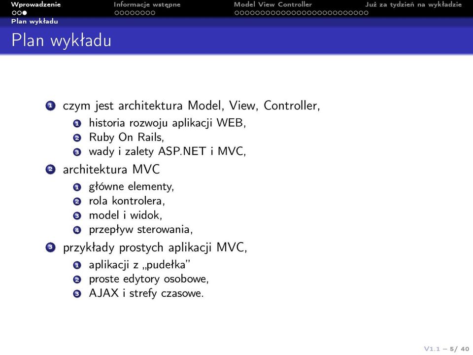 NET i MVC, 2 architektura MVC 1 główne elementy, 2 rola kontrolera, 3 model i widok, 4