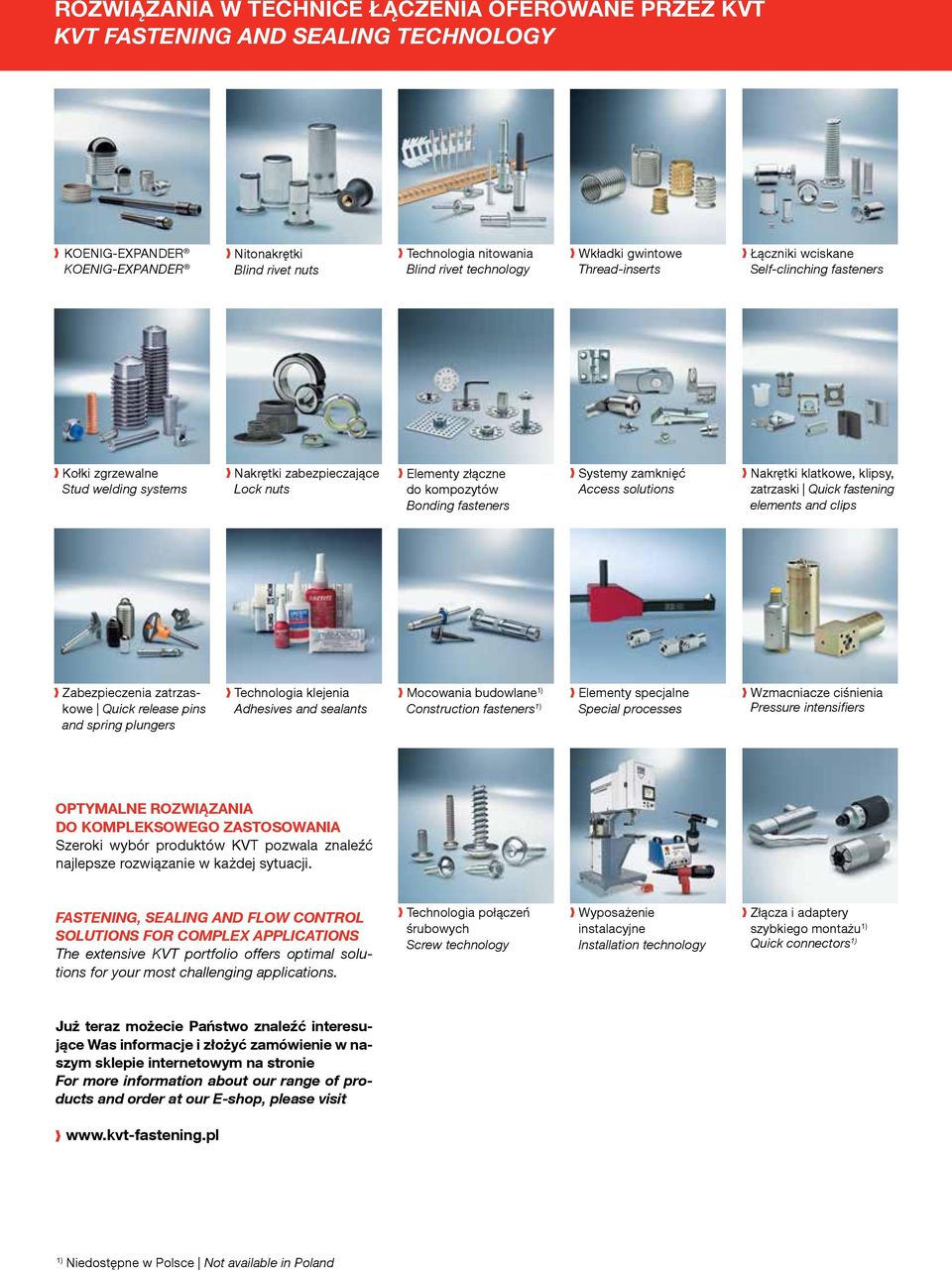 Systemy zamknięć Access solutions Nakrętki klatkowe, klipsy, zatrzaski Quick fastening elements and clips Zabezpieczenia zatrzaskowe Quick release pins and spring plungers Technologia klejenia