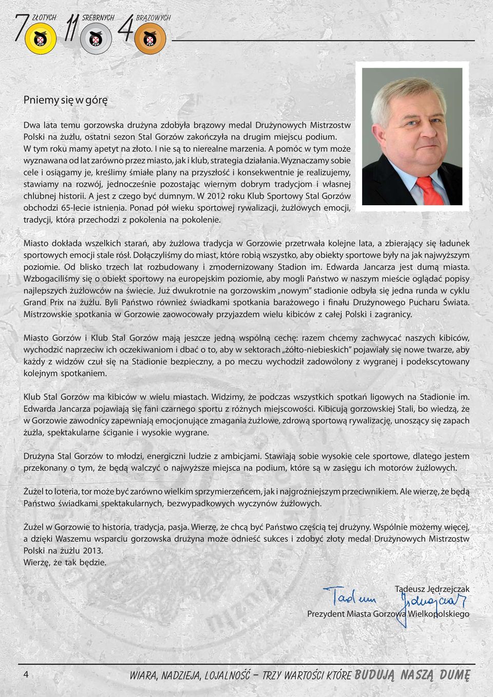 Wyznaczamy sobie cele i osiągamy je, kreślimy śmiałe plany na przyszłość i konsekwentnie je realizujemy, stawiamy na rozwój, jednocześnie pozostając wiernym dobrym tradycjom i własnej chlubnej