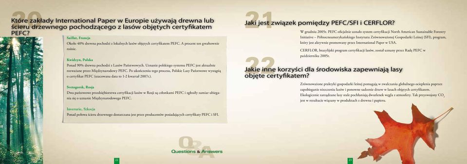Uznanie polskiego systemu PEFC jest aktualnie rozważane przez Międzynarodowy PEFC. Po ukończeniu tego procesu, Polskie Lasy Państwowe wystąpią o certyfikat PEFC (szacowana data to 1-2 kwartał 2007r.).