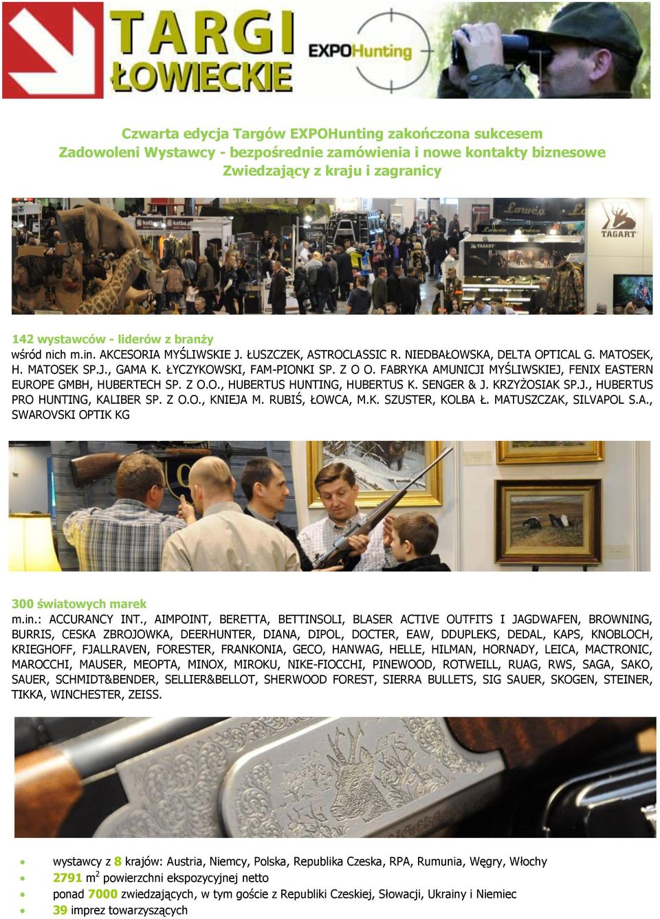 FABRYKA AMUNICJI MYŚLIWSKIEJ, FENIX EASTERN EUROPE GMBH, HUBERTECH SP. Z O.O., HUBERTUS HUNTING, HUBERTUS K. SENGER & J. KRZYŻOSIAK SP.J., HUBERTUS PRO HUNTING, KALIBER SP. Z O.O., KNIEJA M.