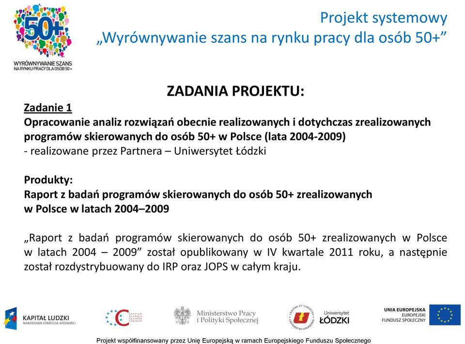 skierowanych do osób 50+ zrealizowanych w Polsce w latach 2004 2009 Raport z badań programów skierowanych do osób 50+