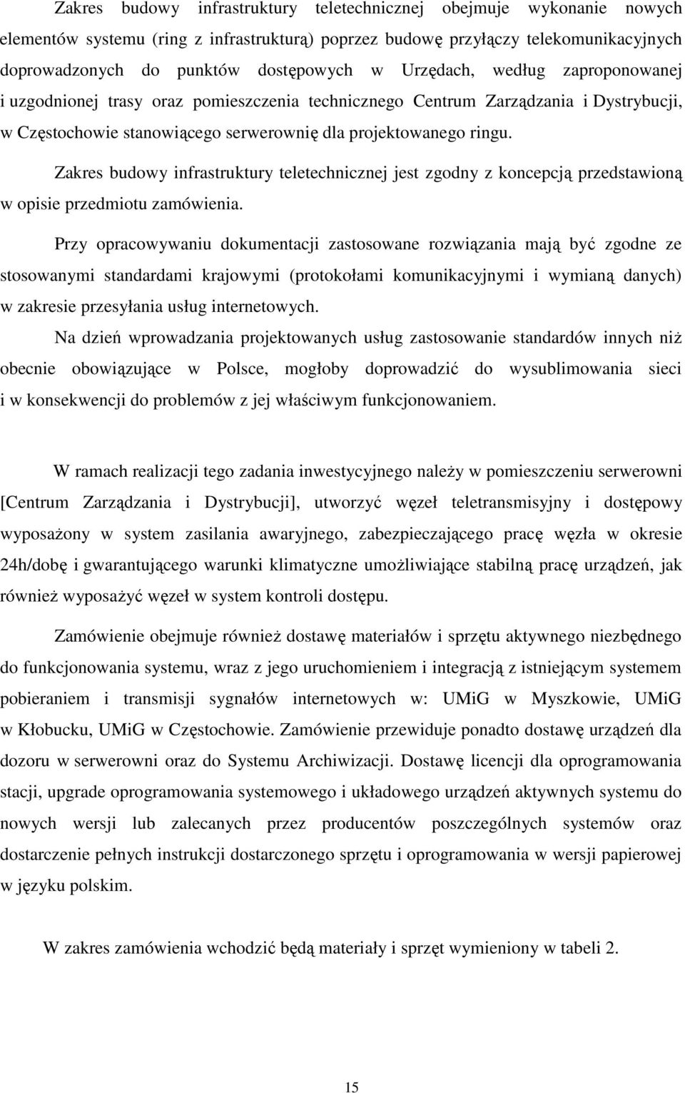Zakres budowy infrastruktury teletechnicznej jest zgodny z koncepcją przedstawioną w opisie przedmiotu zamówienia.