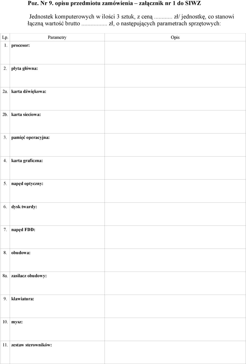 płyta główna: 2a. karta dźwiękowa: 2b. karta sieciowa: 3. pamięć operacyjna: 4. karta graficzna: 5.