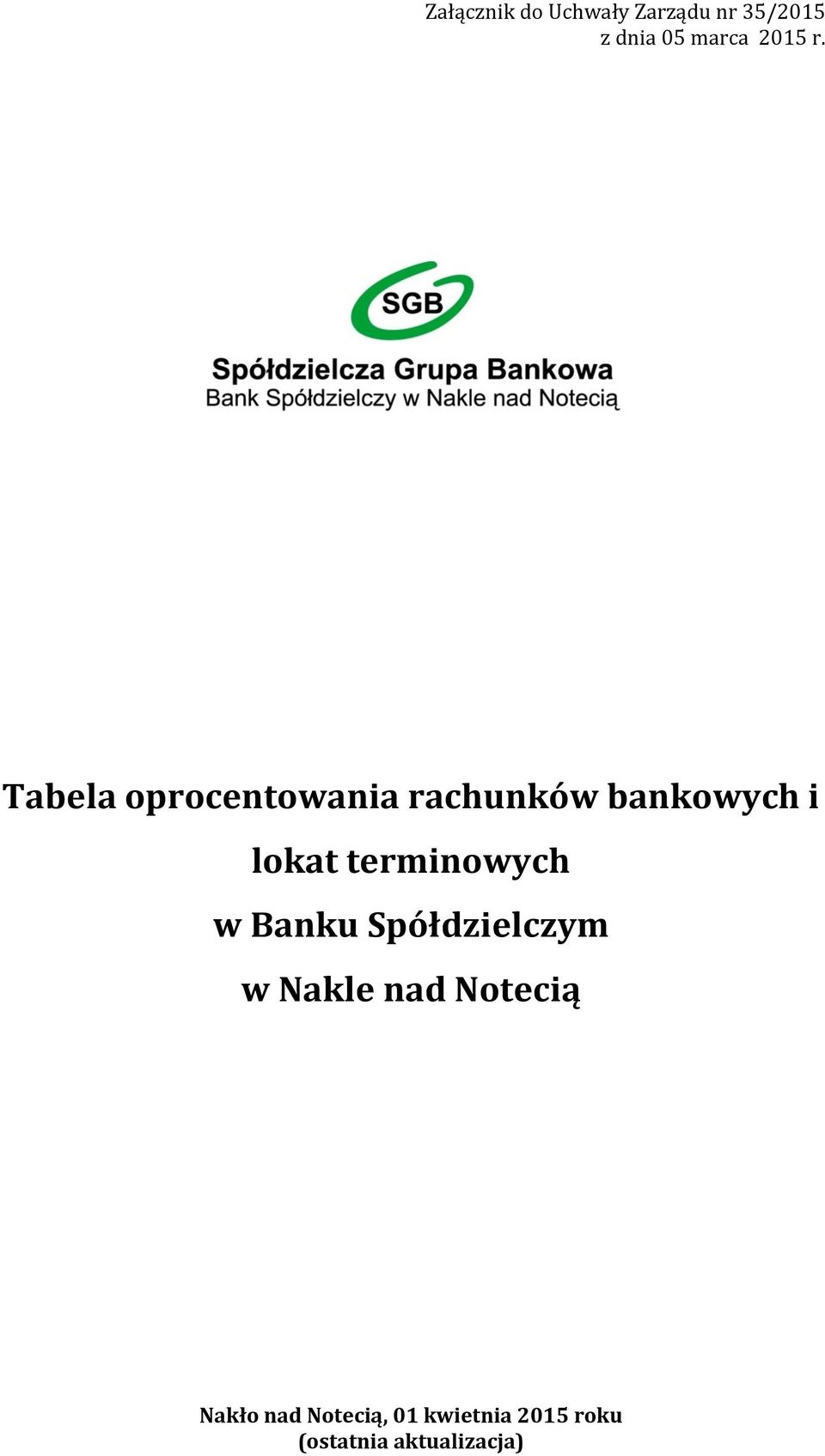 Tabela oprocentowania rachunków bankowych i lokat