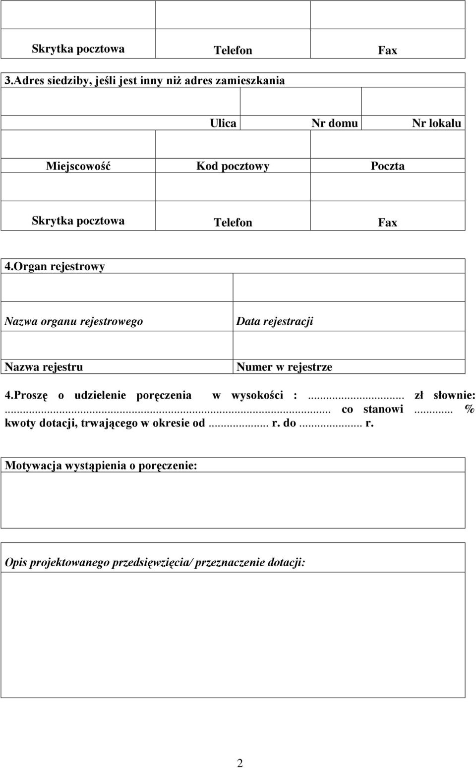 pocztowa Telefon Fax 4.Organ rejestrowy Nazwa organu rejestrowego Data rejestracji Nazwa rejestru Numer w rejestrze 4.