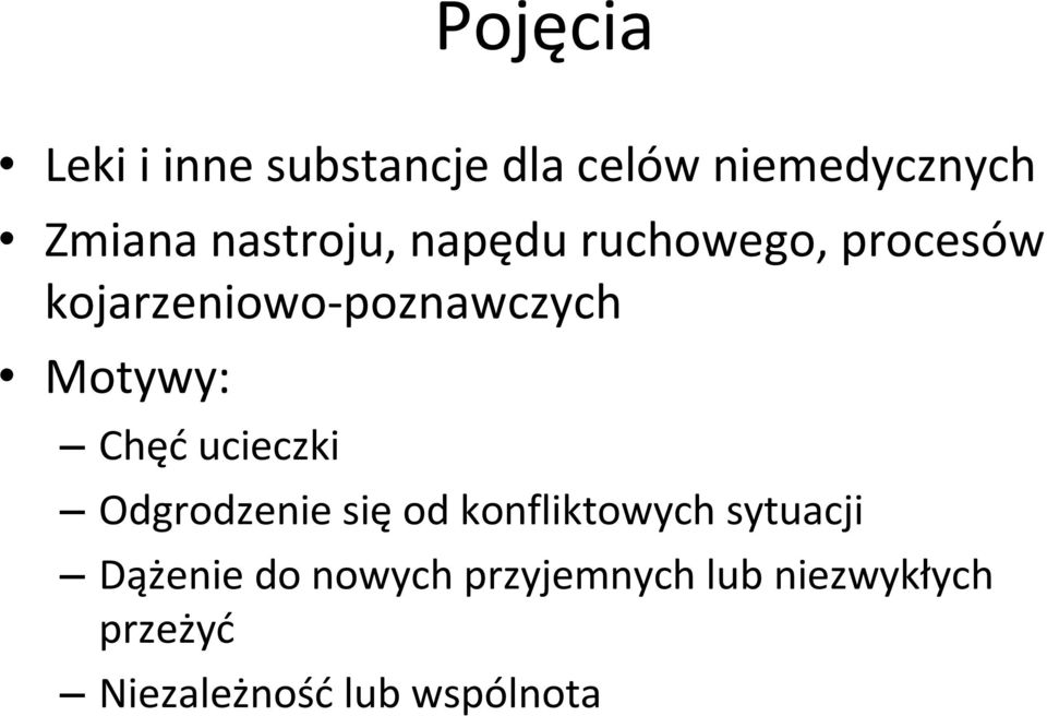 Motywy: Chęć ucieczki Odgrodzenie się od konfliktowych sytuacji
