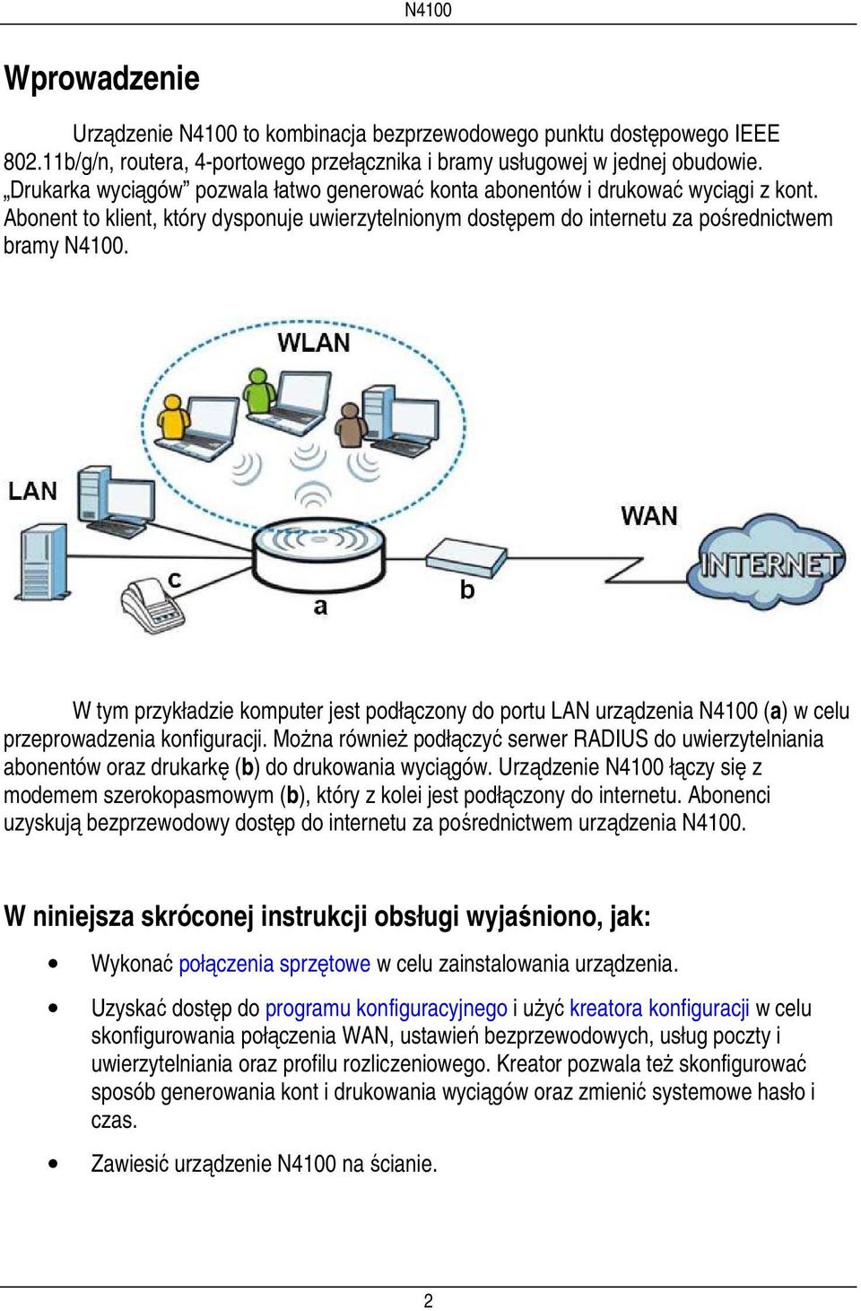W tym przykładzie komputer jest podłączony do portu LAN urządzenia N4100 (a) w celu przeprowadzenia konfiguracji.