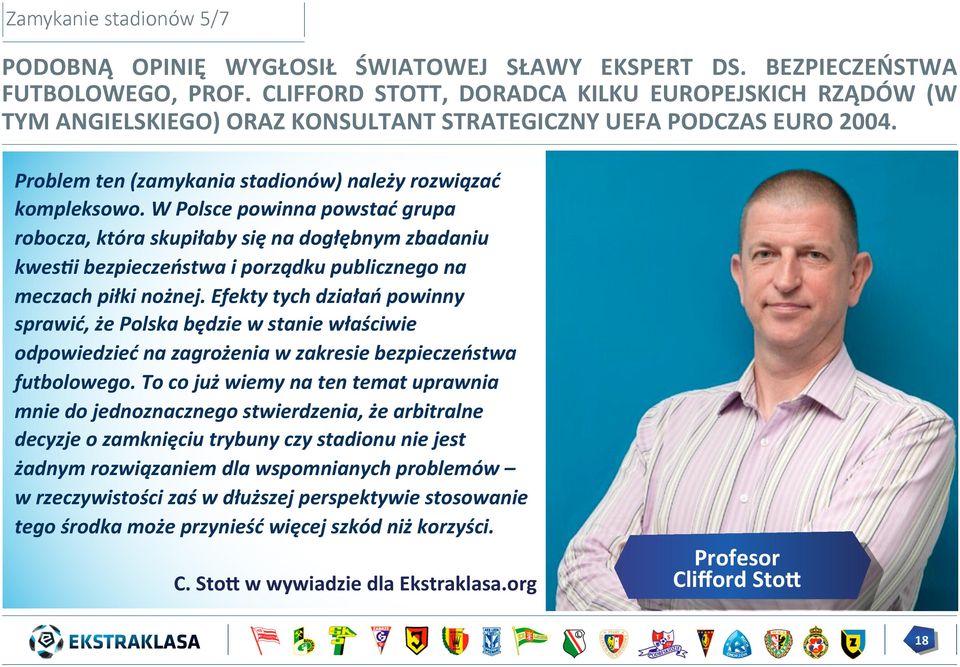 W Polsce powinna powstać grupa robocza, która skupiłaby się na dogłębnym zbadaniu kweski bezpieczeństwa i porządku publicznego na meczach piłki nożnej.