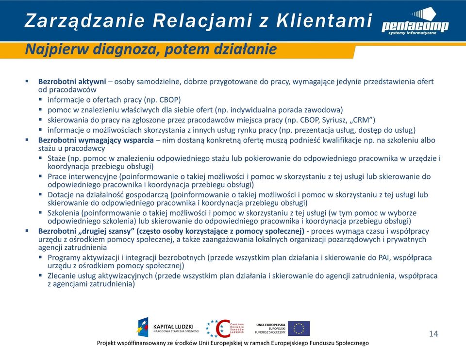 CBOP, Syriusz, CRM ) informacje o możliwościach skorzystania z innych usług rynku pracy (np.