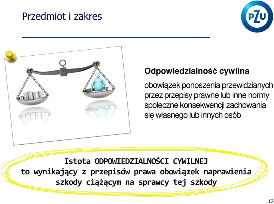 zachowania się własnego lub innych osób Istota ODPOWIEDZIALNOŚCI CYWILNEJ to