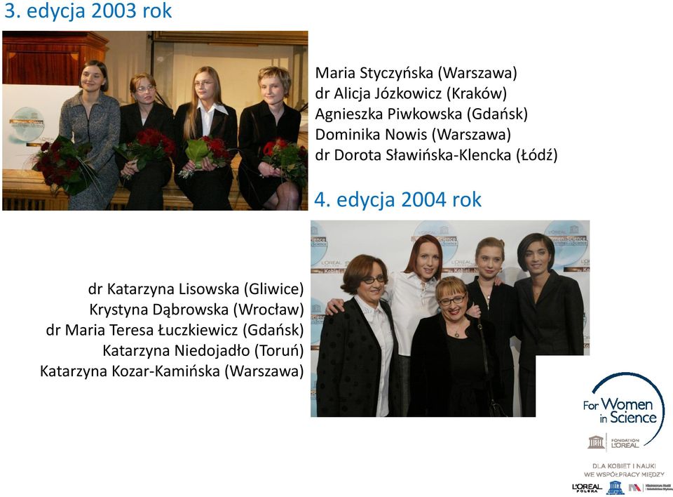 edycja 2004 rok dr Katarzyna Lisowska (Gliwice) Krystyna Dąbrowska (Wrocław) dr Maria