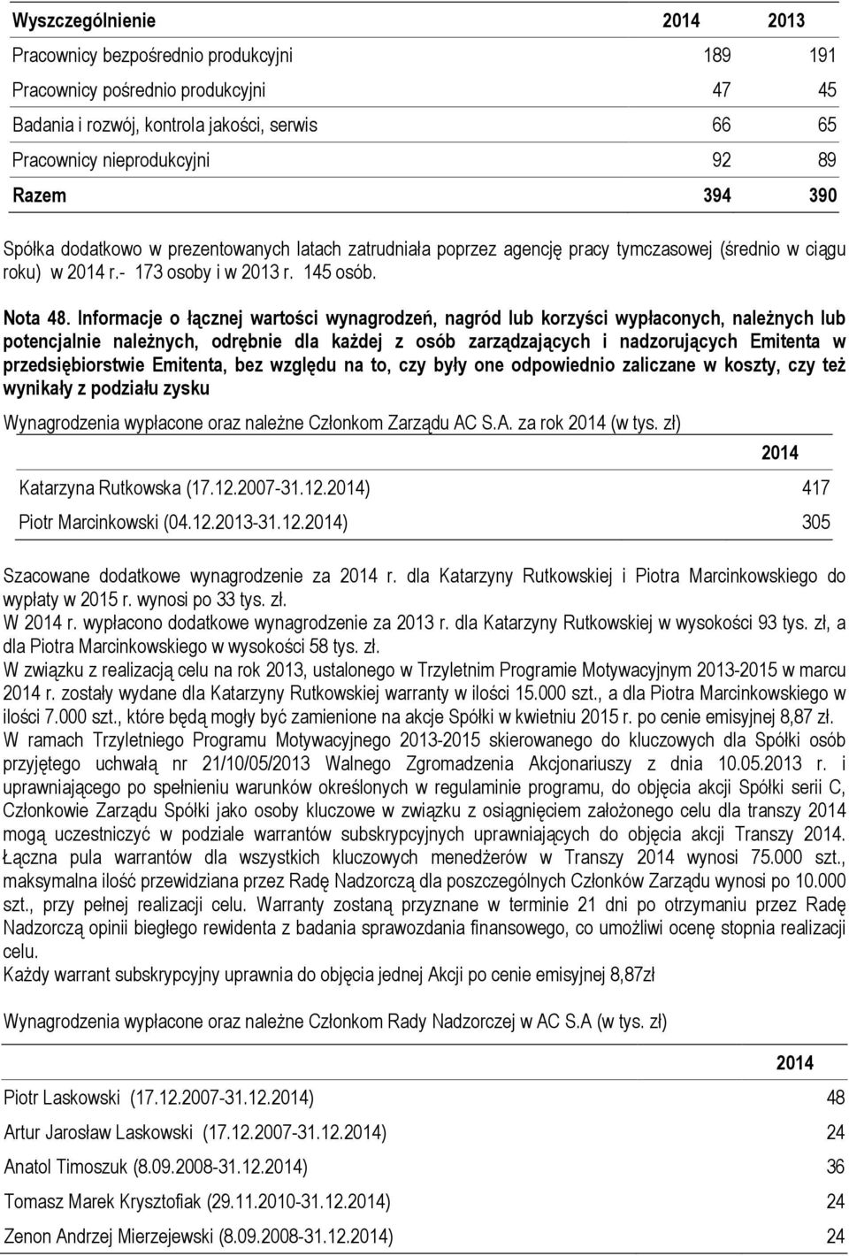 Informacje o łącznej wartości wynagrodzeń, nagród lub korzyści wypłaconych, należnych lub potencjalnie należnych, odrębnie dla każdej z osób zarządzających i nadzorujących Emitenta w