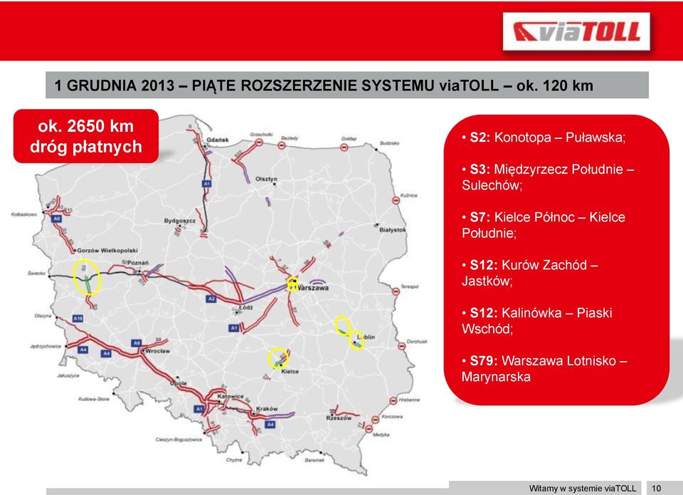Sulechów; S7: Kielce Północ Kielce Południe; S12: Kurów Zachód Jastków;