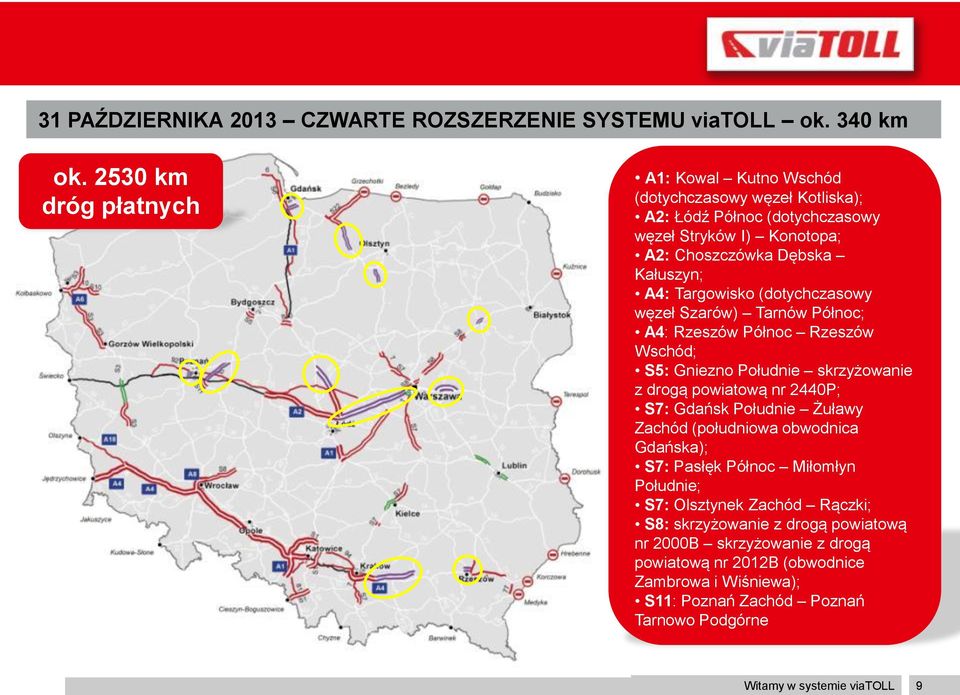 Targowisko (dotychczasowy węzeł Szarów) Tarnów Północ; A4: Rzeszów Północ Rzeszów Wschód; S5: Gniezno Południe skrzyżowanie z drogą powiatową nr 2440P; S7: Gdańsk Południe Żuławy
