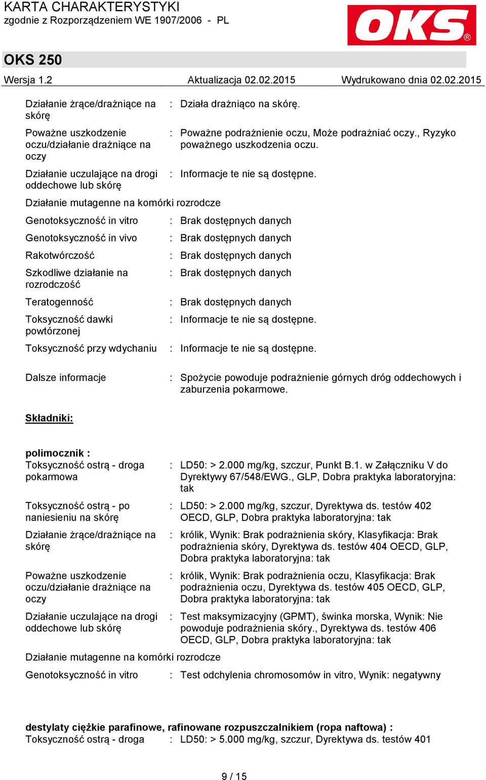 : Poważne podrażnienie oczu, Może podrażniać oczy., Ryzyko poważnego uszkodzenia oczu. : Informacje te nie są dostępne.