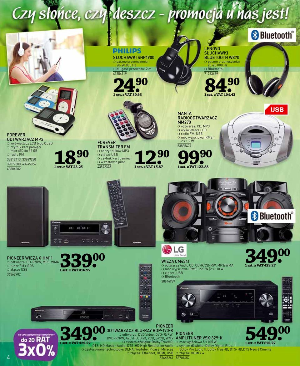 25 12 FOREVER TRANSMITER FM odczyt plików MP3 złącze USB czytnik kart pamięci w zestawie pilot 43592393. 90 1 szt. z VAT 15.
