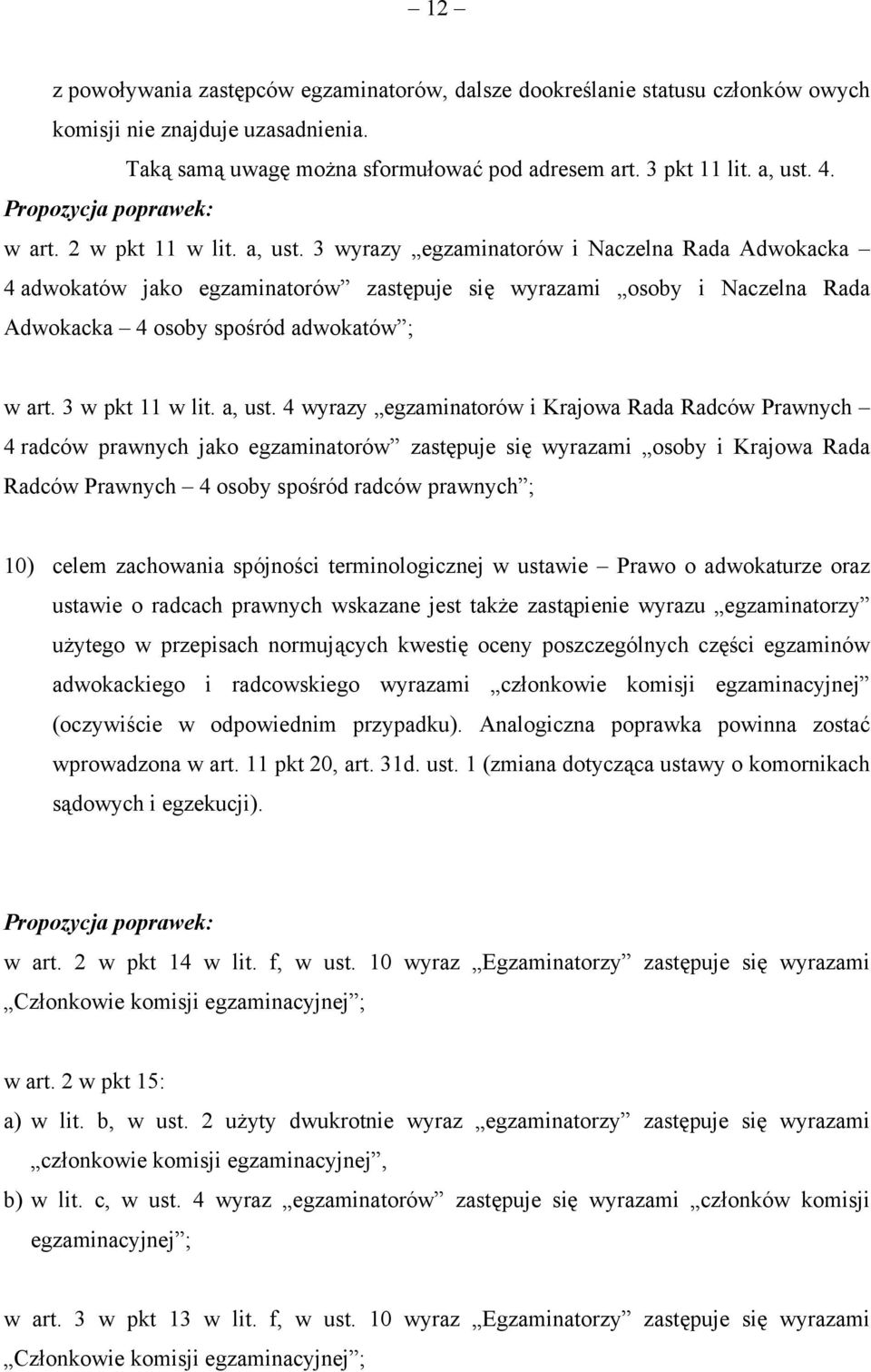 3 wyrazy egzaminatorów i Naczelna Rada Adwokacka 4 adwokatów jako egzaminatorów zastępuje się wyrazami osoby i Naczelna Rada Adwokacka 4 osoby spośród adwokatów ; w art. 3 w pkt 11 w lit. a, ust.