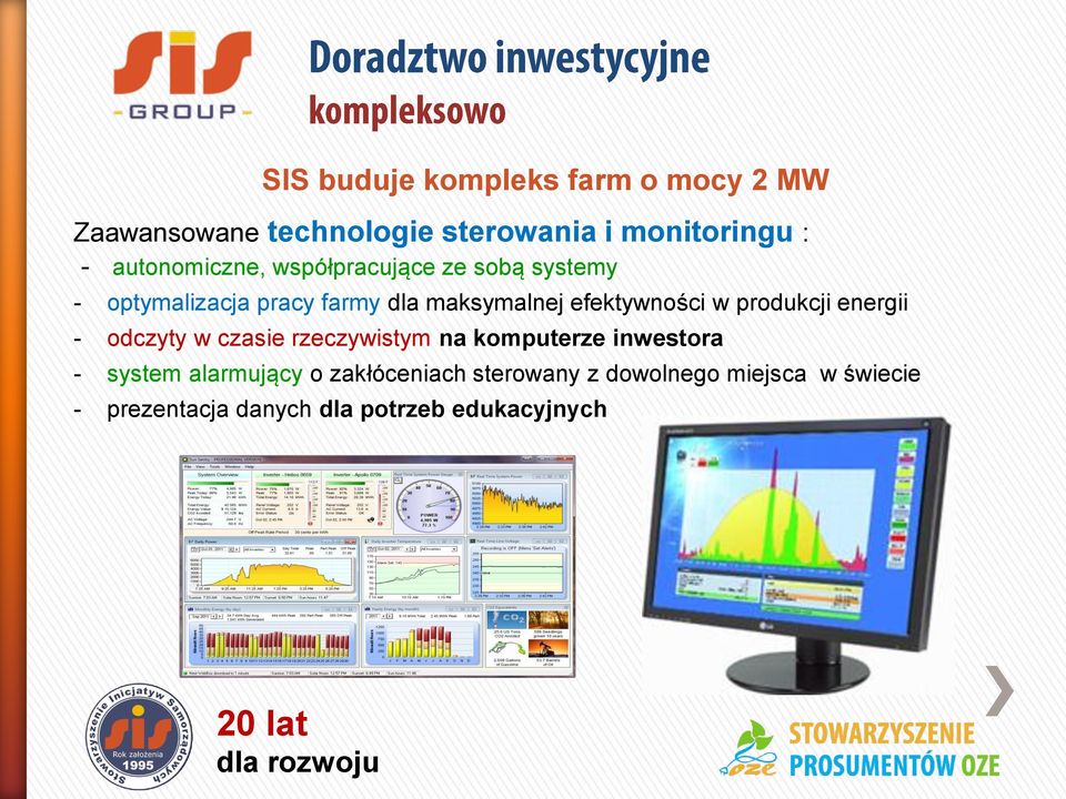 efektywności w produkcji energii - odczyty w czasie rzeczywistym na komputerze inwestora - system