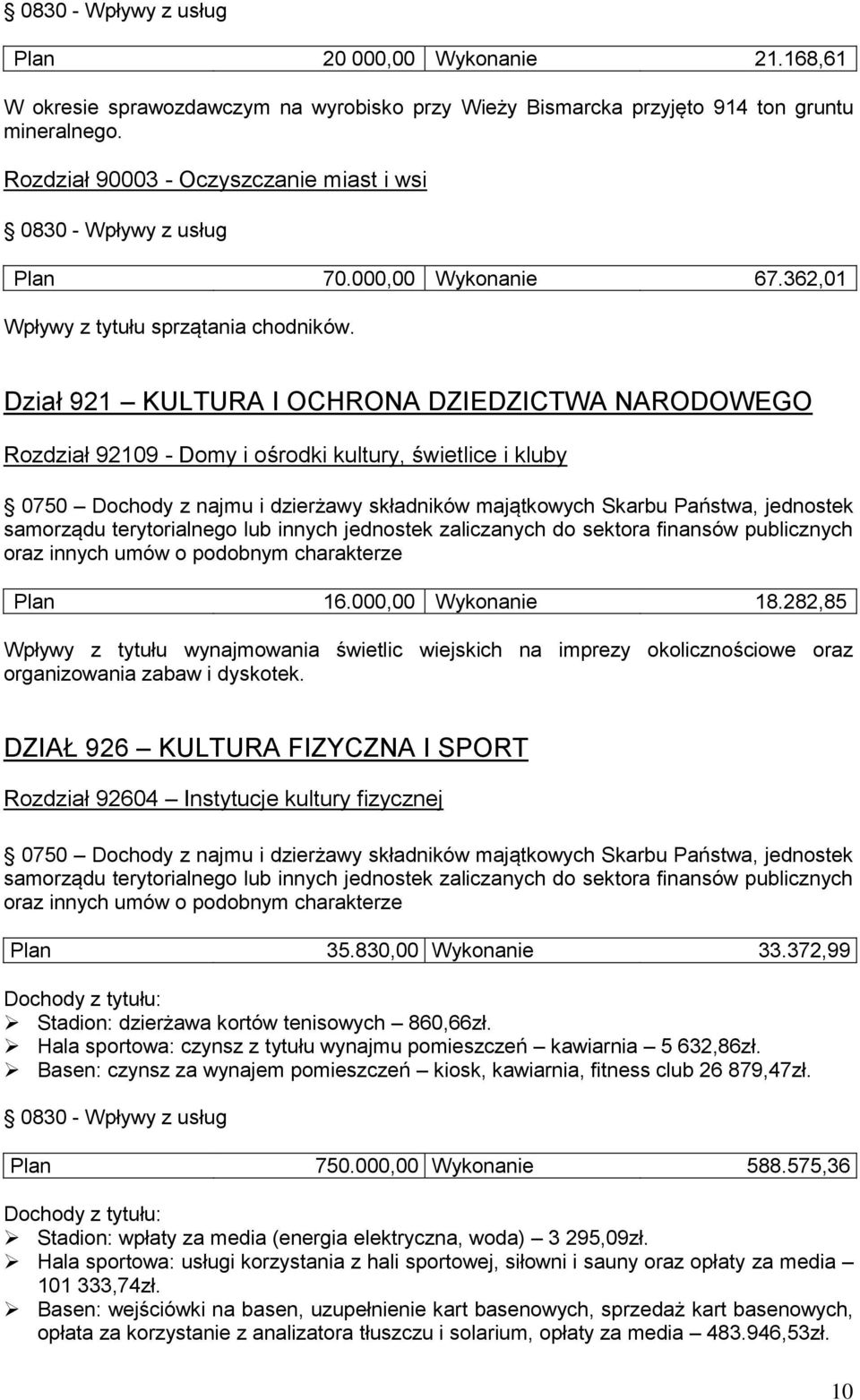 Dział 921 KULTURA I OCHRONA DZIEDZICTWA NARODOWEGO Rozdział 92109 - Domy i ośrodki kultury, świetlice i kluby 0750 Dochody z najmu i dzierżawy składników majątkowych Skarbu Państwa, jednostek