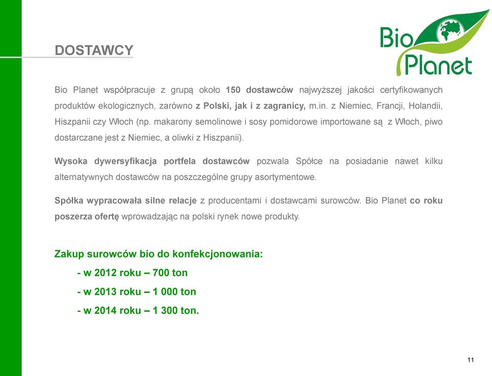 Wysoka dywersyfikacja portfela dostawców pozwala Spółce na posiadanie nawet kilku alternatywnych dostawców na poszczególne grupy asortymentowe.