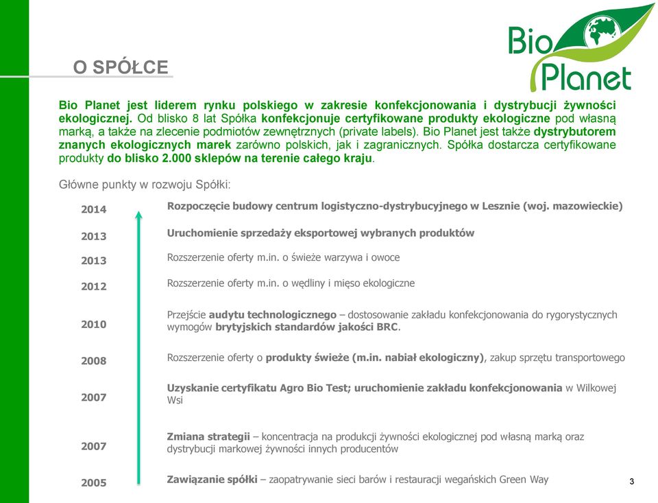 Bio Planet jest także dystrybutorem znanych ekologicznych marek zarówno polskich, jak i zagranicznych. Spółka dostarcza certyfikowane produkty do blisko 2.000 sklepów na terenie całego kraju.