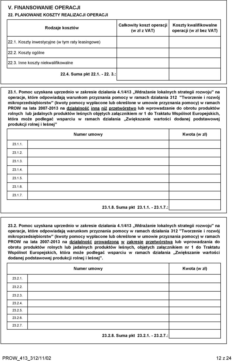 1/413 Wdrażanie lokalnych strategii rozwoju" na operacje, które odpowiadają warunkom przyznania pomocy w ramach działania 312 "Tworzenie i rozwój mikroprzedsiębiorstw" (kwoty pomocy wypłacone lub