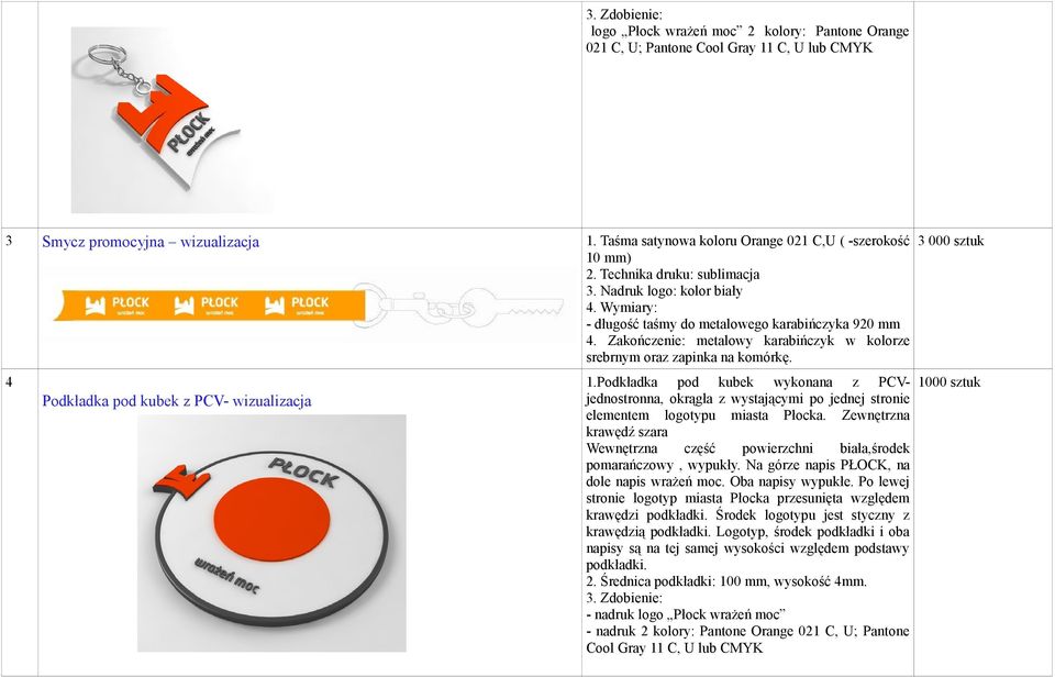 4 Podkładka pod kubek z PCV- wizualizacja 1.Podkładka pod kubek wykonana z PCVjednostronna, okrągła z wystającymi po jednej stronie elementem logotypu miasta Płocka.