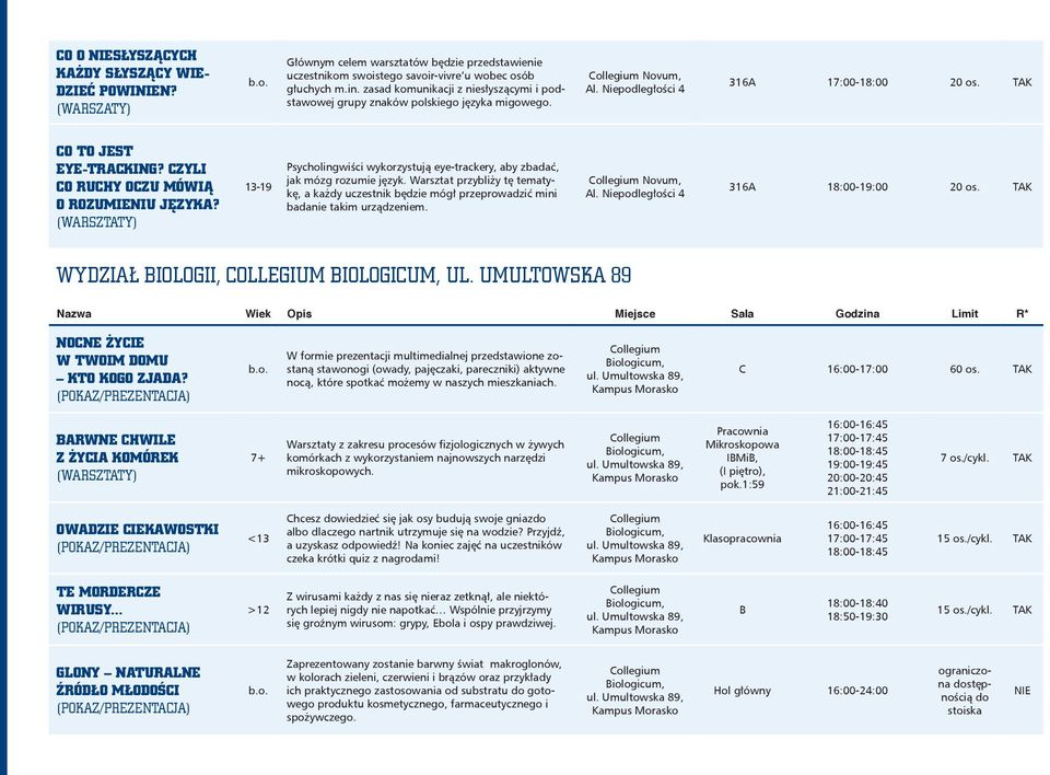 13-19 Psycholingwiści wykorzystują eye-trackery, aby zbadać, jak mózg rozumie język. Warsztat przybliży tę tematykę, a każdy uczestnik będzie mógł przeprowadzić mini badanie takim urządzeniem.