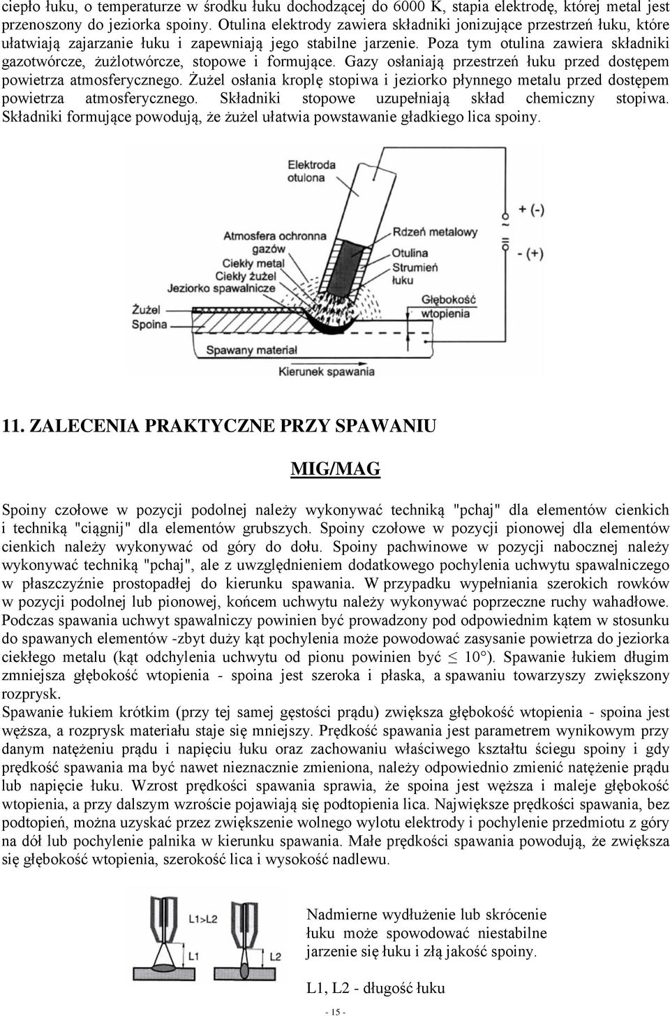 Poza tym otulina zawiera składniki gazotwórcze, żużlotwórcze, stopowe i formujące. Gazy osłaniają przestrzeń łuku przed dostępem powietrza atmosferycznego.