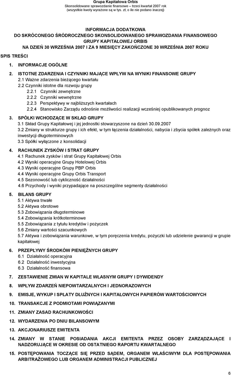 2.2 Czynniki wewnętrzne 2.2.3 Perspektywy w najbliższych kwartałach 2.2.4 Stanowisko Zarządu odnośnie możliwości realizacji wcześniej opublikowanych prognoz 3. SPÓŁKI WCHODZĄCE W SKŁAD GRUPY 3.