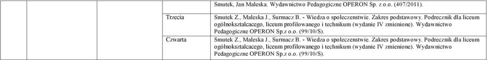 Podrecznik dla liceum ogólnoksztalcacego, liceum profilowanego i technikum (wydanie IV zmienione). Wydawnictwo Pedagogiczne OPERON Sp.